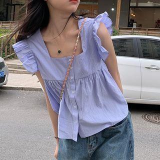 Sleeveless Square Neck Ruffle Blouse