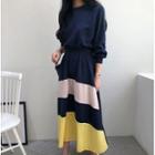 Color Panel Long-sleeve Maxi A-line Dress