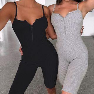Spaghetti-strap Half-zip Romper
