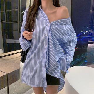 Long-sleeve Loose-fit Striped Shirt Stripe - One Size