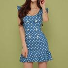 Double-breasted Polka Dot Sleeveless A-line Dress