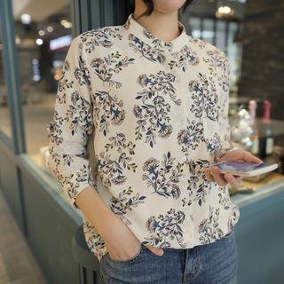 Mock-neck Floral Pattern Shirt