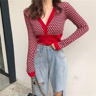 V-neck Print Cardigan As Shown In Figure - One Size