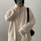 Stand Collar Plain Zip-up Jacket