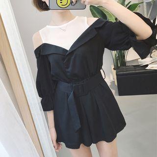 Cut Out Shoulder 3/4 Sleeve Playsuit