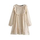 Lantern-sleeve Midi Crochet A-line Dress