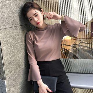 Plain Mock Neck 3/4 Sleeve Knit Top