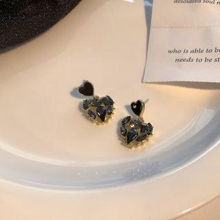Heart Rhinestone Dangle Earring 1 Pair - Silver Needle - Black - One Size