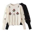 Embroidery Flowers Print Sweater