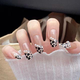 Milk Cow Faux Pearl Faux Nail Tips Jp1639b3 - Leopard - Black & Coffee - One Size