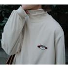 Long-sleeve Mock-neck Logo Embroidered Top