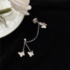 Butterfly Chained Earring 1 Pc - Stud Earring - Silver - One Size