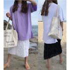 Set: Crew-neck Elbow-sleeve T-shirt + High Waist Midi Skirt