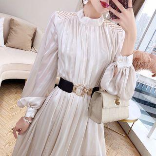 Long-sleeve Mock-neck A-line Maxi Dress