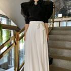 Puff-sleeve Collared Embellished Blouse / Tie-waist Wide Leg Pants