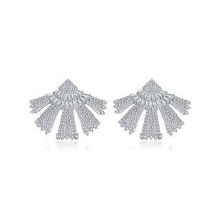 Fashion Bright Geometric Leaf Cubic Zirconia Stud Earrings Silver - One Size