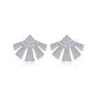 Fashion Bright Geometric Leaf Cubic Zirconia Stud Earrings Silver - One Size
