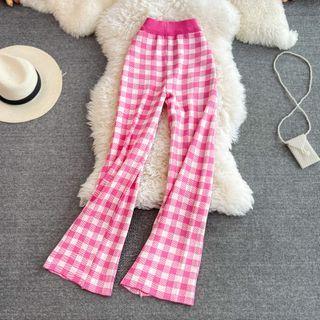 High Waist Check Knit Pants