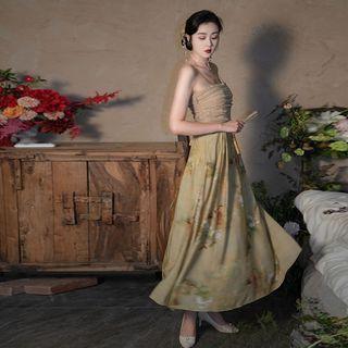 Spaghetti Strap Maxi A-line Dress / Light Jacket / Set