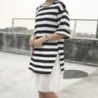 Pleated Hem Striped T-shirt Dress