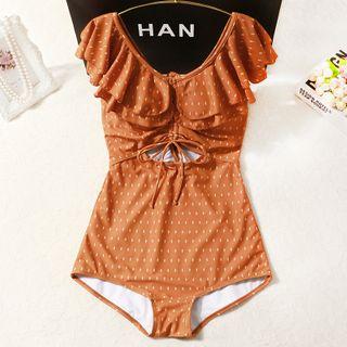 Ruffled Drawstring Dotted Swimsuit