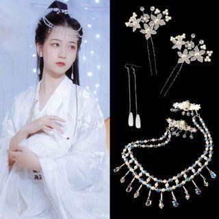 Retro Flower / Petal Faux Crystal Headpiece / Hair Stick / Dangle Earring / Hair Clip