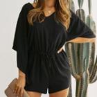 3/4-sleeve Front-tie Romper