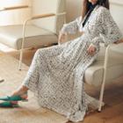 Printed Long-sleeve V-neck A-line Maxi Dress As Shown In Figure - One Size
