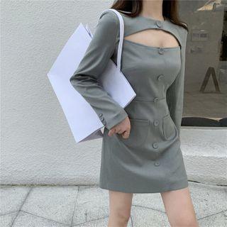 Long-sleeve Cutout A-line Dress / Blouse