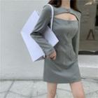 Long-sleeve Cutout A-line Dress / Blouse