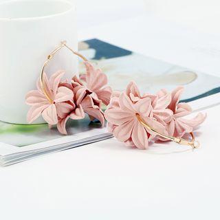 Fabric Flower Hoop Earring