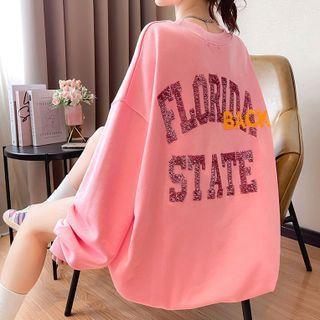 Letter Embroidered Sequined Oversized Sweatshirt