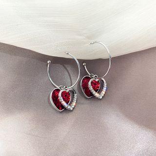Heart Rhinestone Alloy Dangle Earring 1 Pair - Silver Needle - Red - One Size