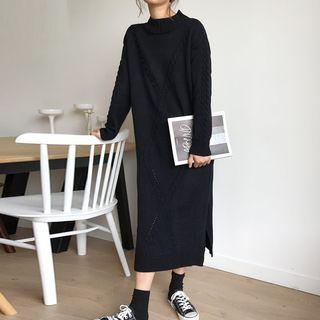 Side-slit Long-sleeve Midi Sweater Dress