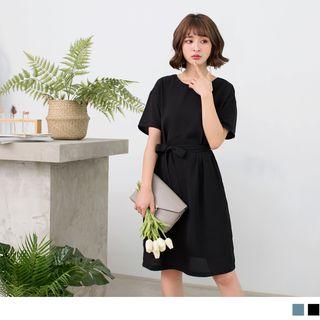 Short Sleeve Bow Accent Shift Dress