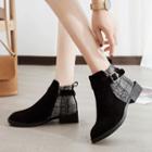 Weave Panel Buckled Block Heel Ankle Boots