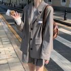 Pocket-detail Long-sleeve Blazer / High-waist Accordion Pleat Mini Skirt