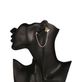 Stud Earring With Butterfly Ear Cuff