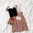 Plain Knit Cardigan / Floral Print Spaghetti-strap Dress