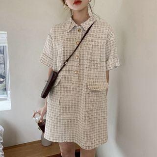 Short-sleeve Tweed Dress As Shown In Figure - One Size