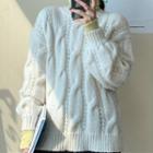 Knitted Turtleneck Top / Cable-knit Fleece Sweater