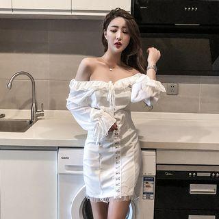 Off-shoulder Ruffle Long-sleeve Sheath Dress