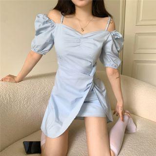 Short-sleeve Off-shoulder Asymmetric Dress