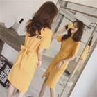 Short-sleeve Tie Waist Letter T-shirt Dress
