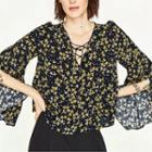 Bell-sleeve Floral Chiffon Top