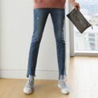 Cutout-hem Napped Slim-fit Jeans