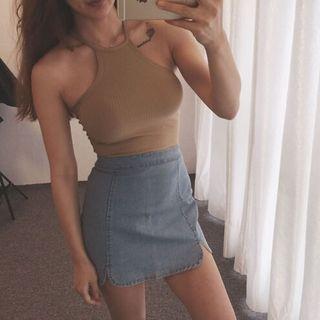 Halter Slim-fit Plain Camisole Top