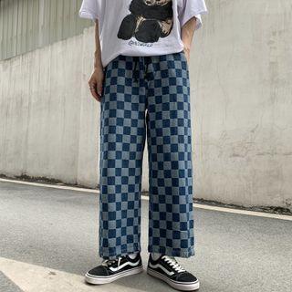 Check Straight Leg Jeans