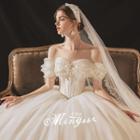 Off-shoulder Beaded A-line Wedding Gown