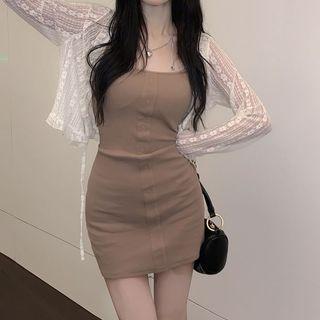 Spaghetti Strap Mini Bodycon Dress / Lace Cardigan